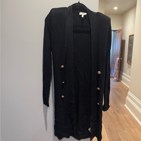 L'AGENCE Sweaters - Black Long Cardigan Blazer with Gold Buttons